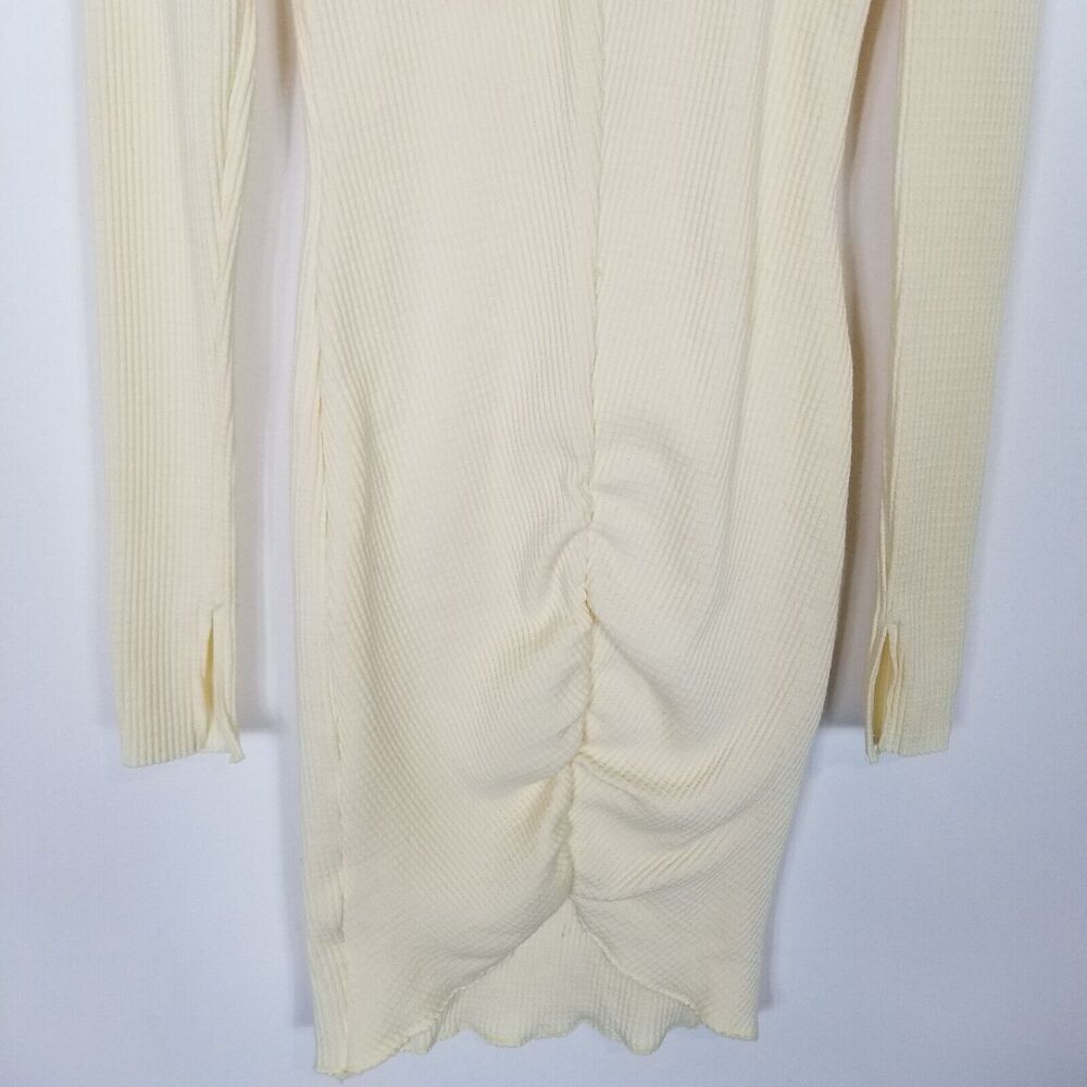 Staple&Hue Cream Ribbed Long Sleeve Ruched Knit Dress - Picture 6 of 9